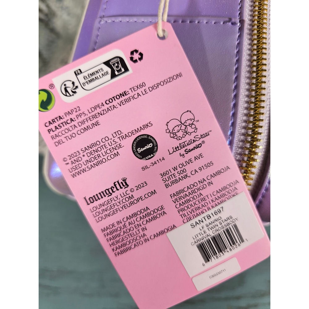 Loungefly Sanrio Little Twin Stars Carnival Crossbody Bag Purple SANTB1697 NEW - Picture 7 of 8